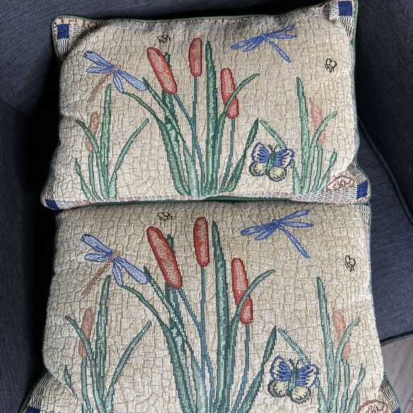 Dragonfly Tapestry Throw Accent Pillows Set Of 2 Cattail Butterfly 16"x12" - Picture 4 of 6